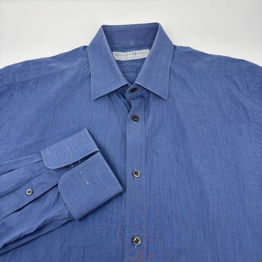 Gieves & Hawkes‎ Mens 16 (Large) Blue Long Sleeve French Cuff Button Up Shirt